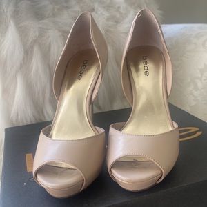 Bebe cream peep toe pumps